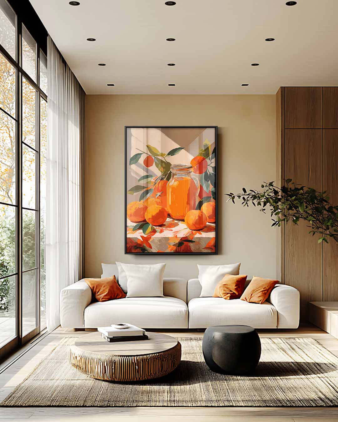 Zonnige Sinasappelstillleven Kunstwerk-canvas-dibond-plexiglas-wanddecoratie-WallArtistic