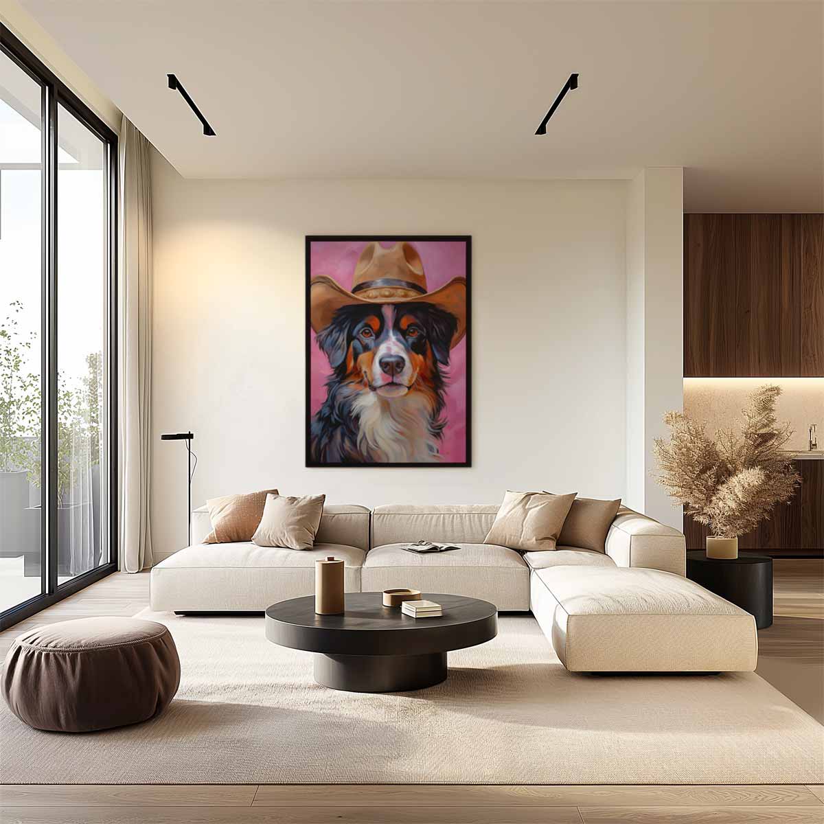 Stoere Hond met Cowboyhoed Kunstwerk-canvas-dibond-plexiglas-wanddecoratie-WallArtistic