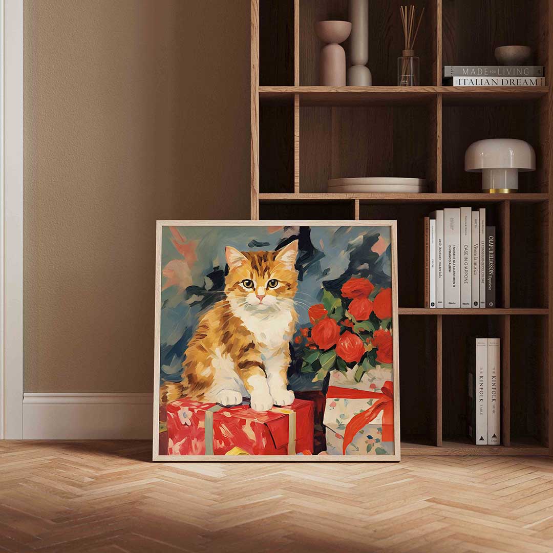 Kat met rode rozen Poster