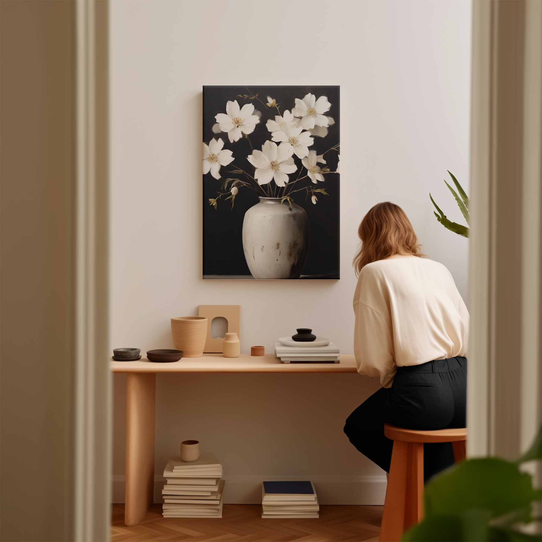 Bloemen in een Witte Vaas Kunstwerk-canvas-dibond-plexiglas-wanddecoratie-WallArtistic