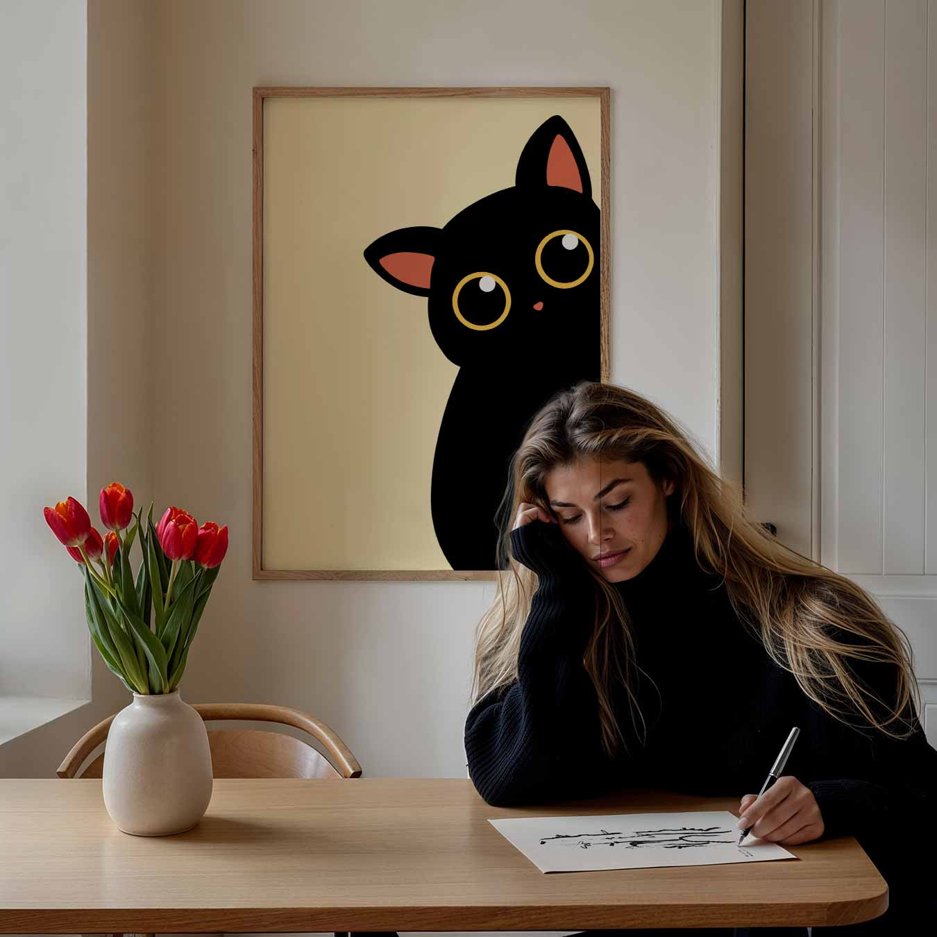 Schattige Kat in Minimalistisch Design Poster-WallArtistic