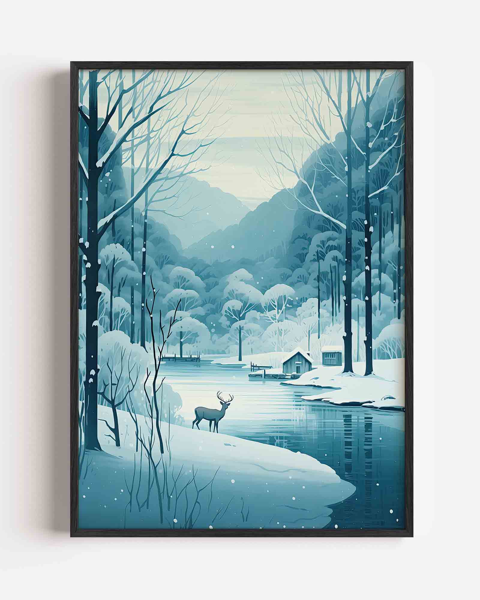 Winterlandschap met hert Poster