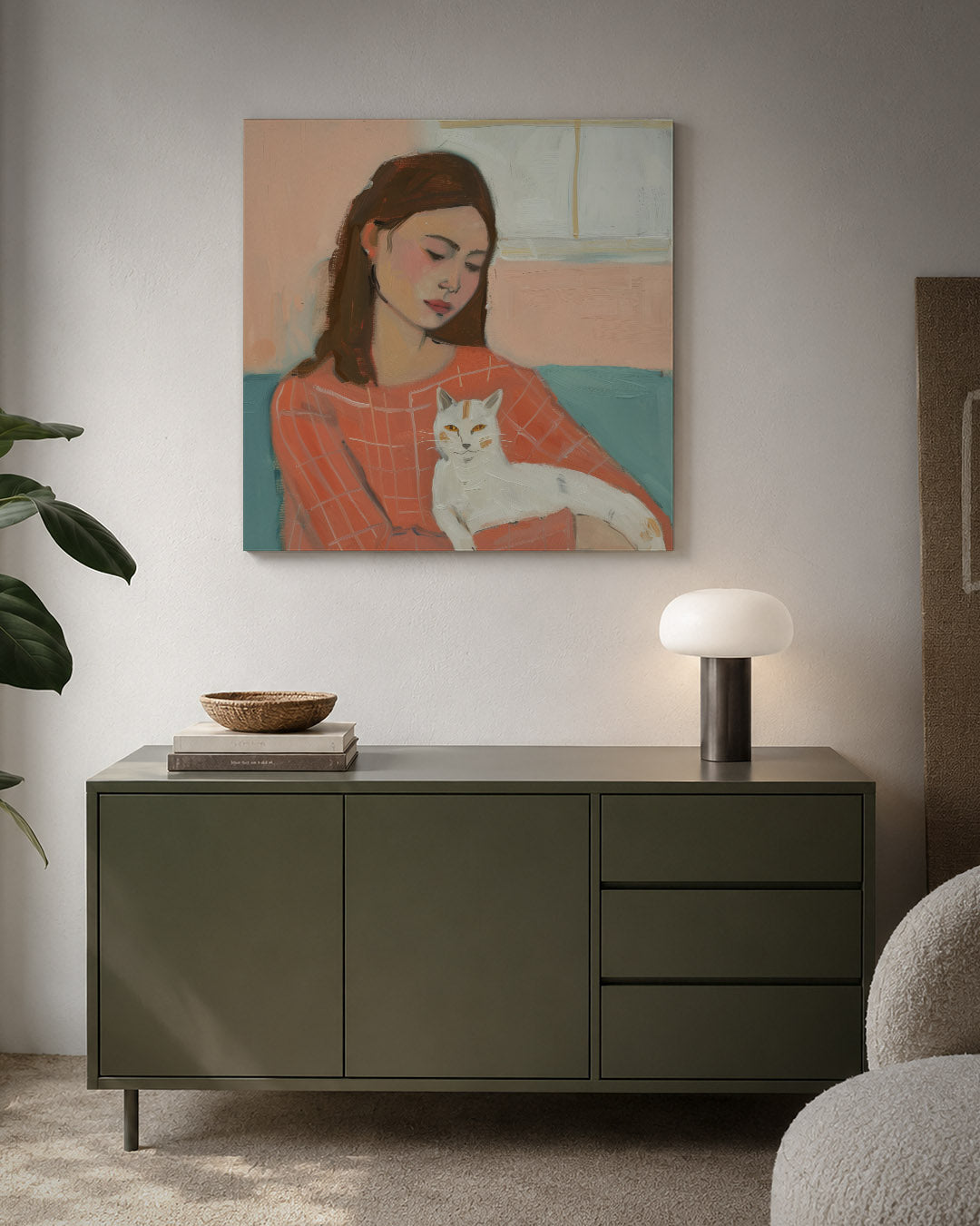 Vrouw met kat Kunstwerk