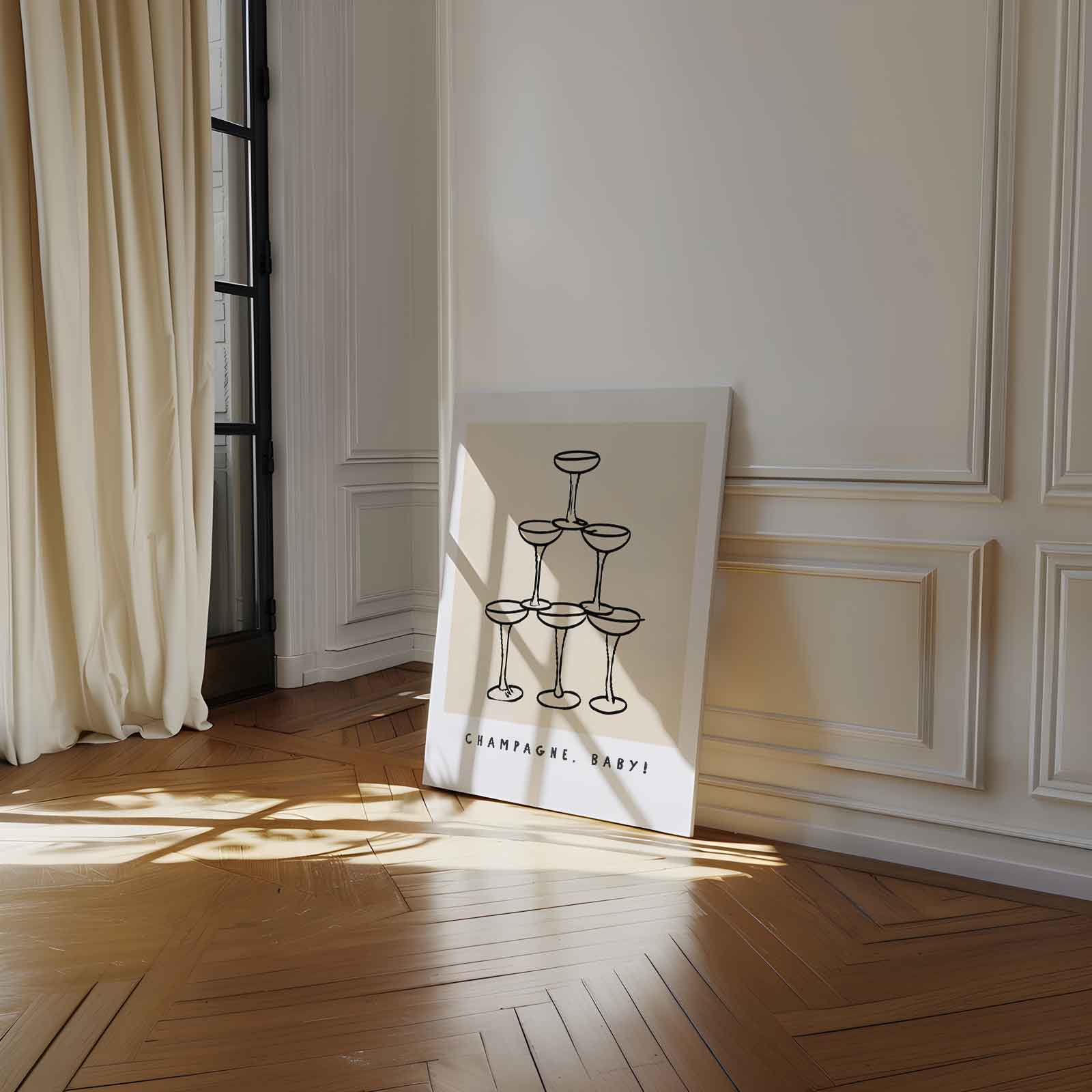 Champagne Toren Illustratie Kunstwerk-canvas-dibond-plexiglas-wanddecoratie-WallArtistic