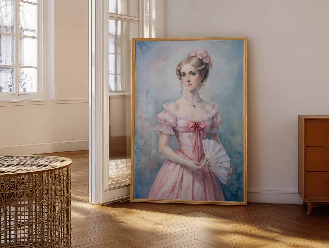 Victoriaanse Dame in Roze Jurk Poster-WallArtistic