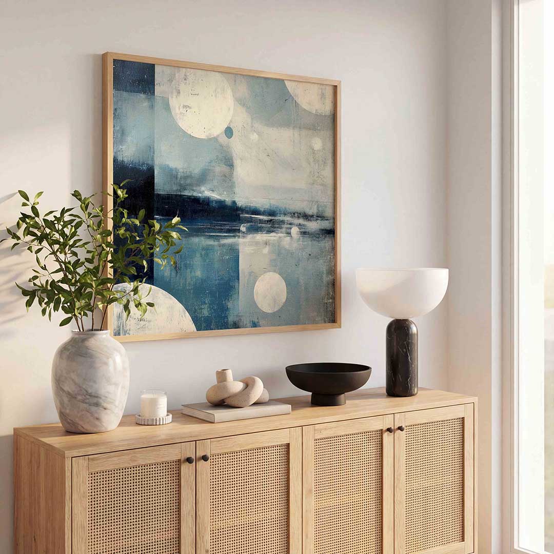 Blauwe cirkels en landschappen Poster