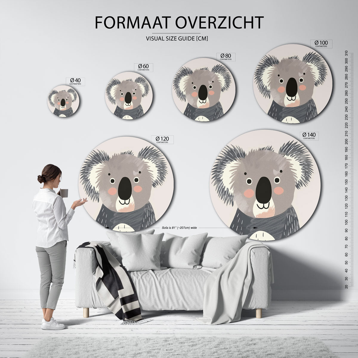 Koala portret Muurcirkel