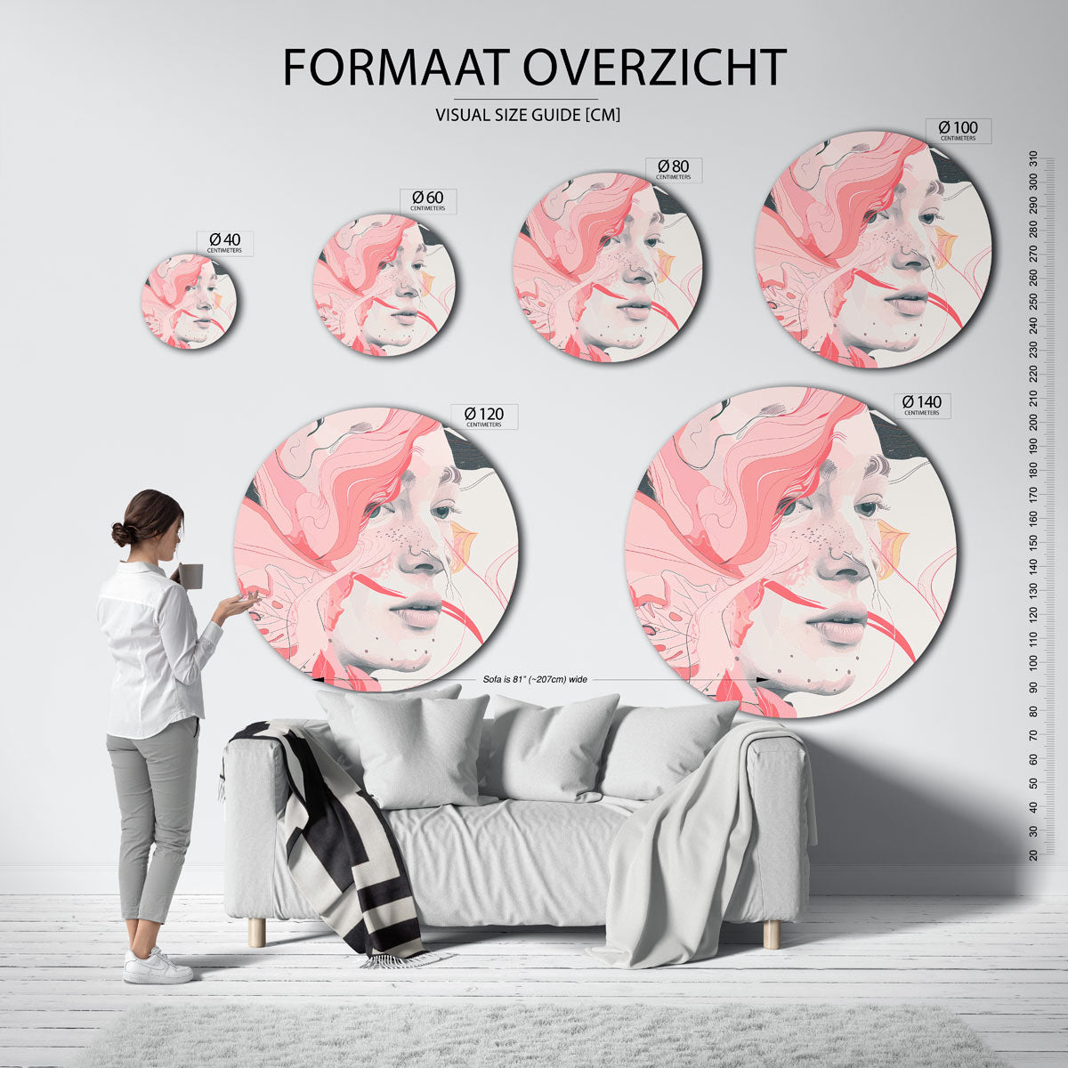 Portret met roze accenten Muurcirkel