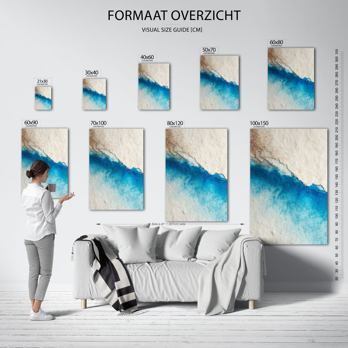 Blauwe en beige abstracte Poster