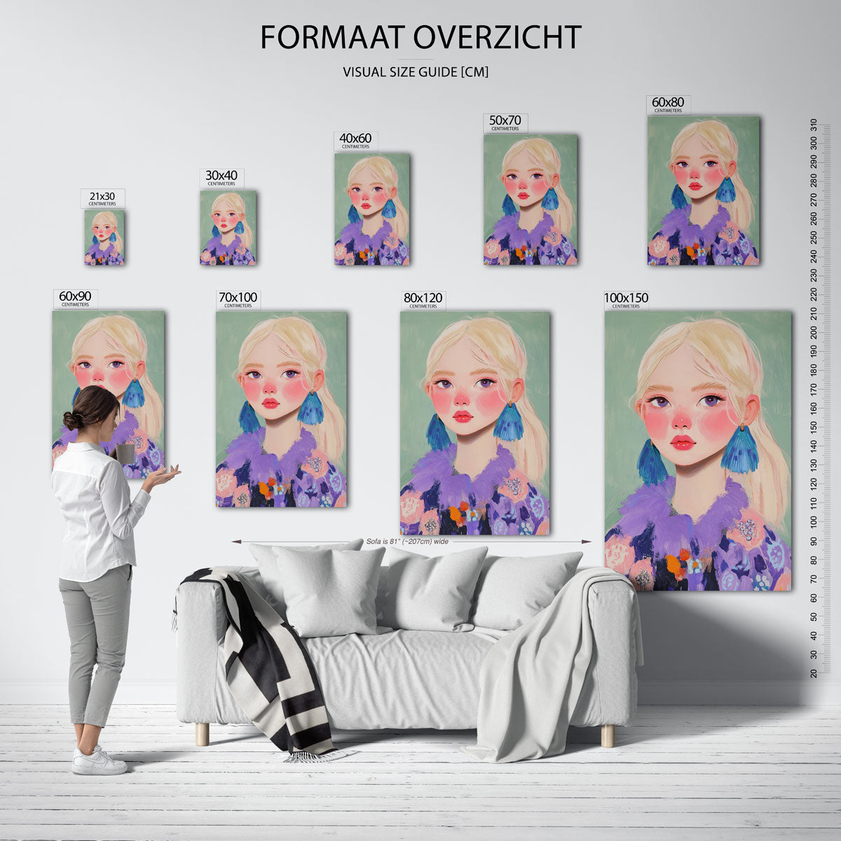 Portret met blauwe oorbellen Poster