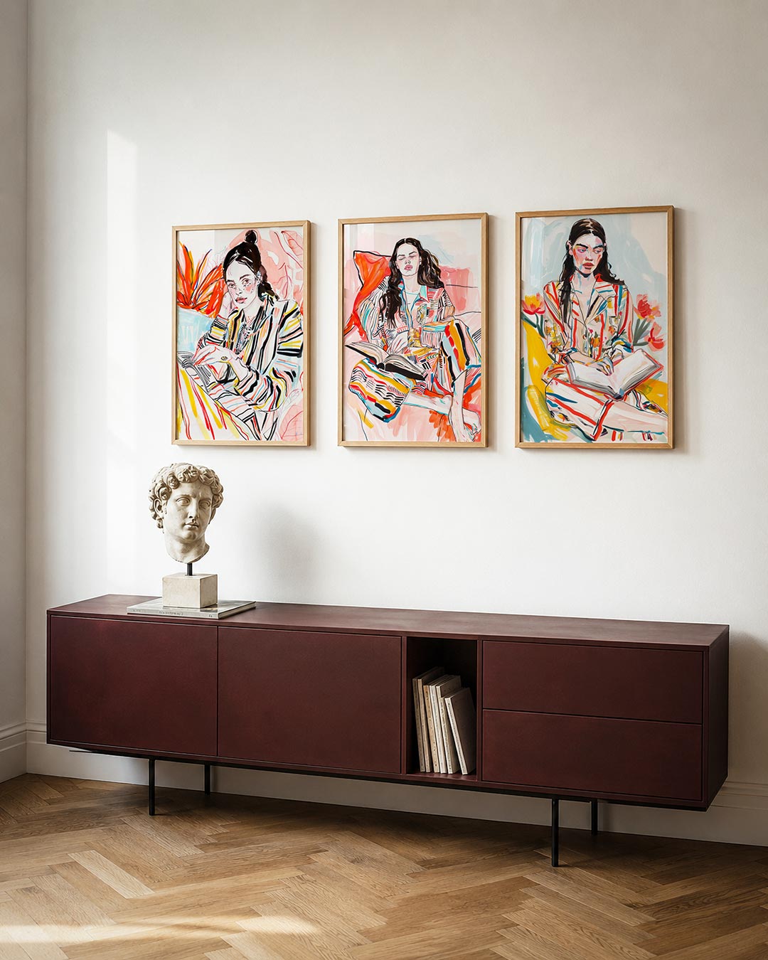 Kleurrijke lijnenportret Posterset