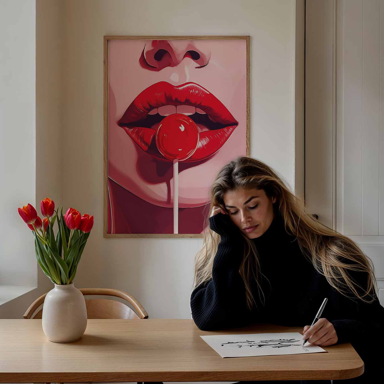 Verleidelijke Rode Lippen Poster-WallArtistic