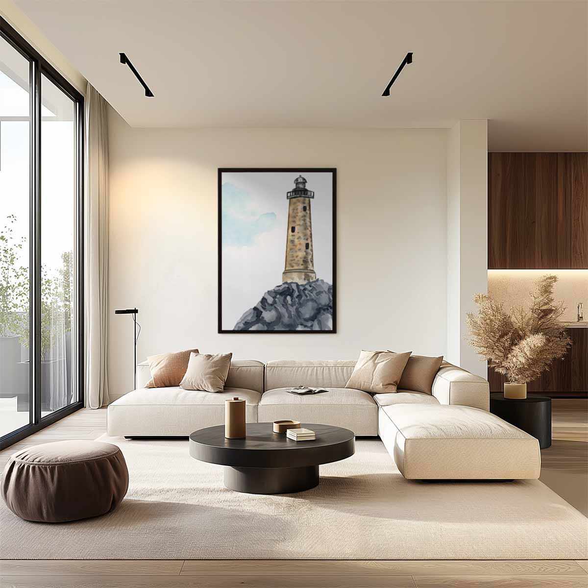 Vuurtoren op de rotst Kunstwerk-canvas-dibond-plexiglas-wanddecoratie-WallArtistic