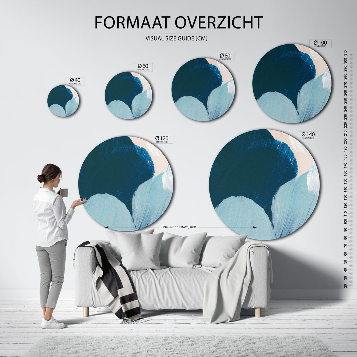 Blauwe penseelstreken Muurcirkel