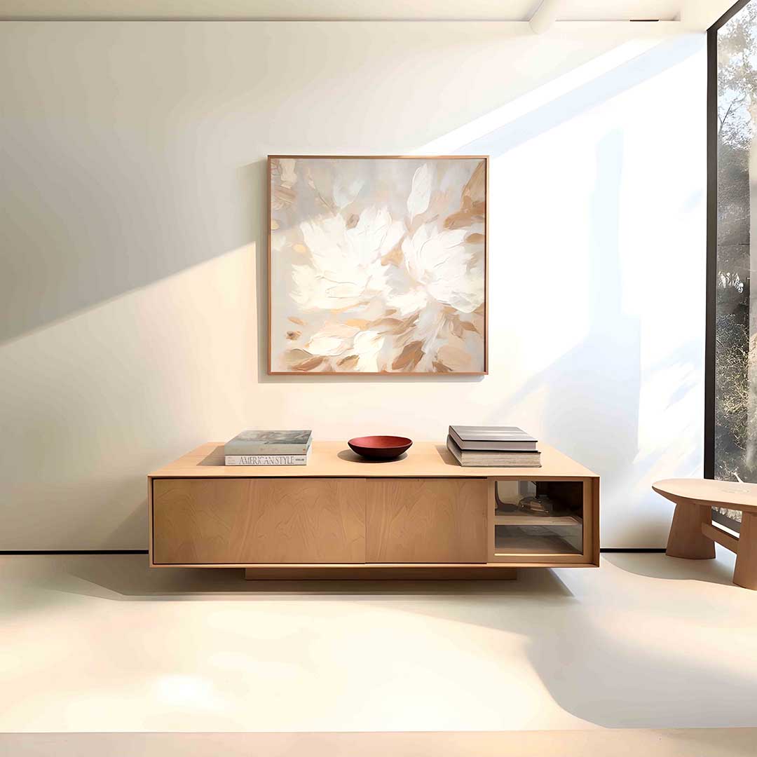 Abstracte beige en witte bloemen Poster