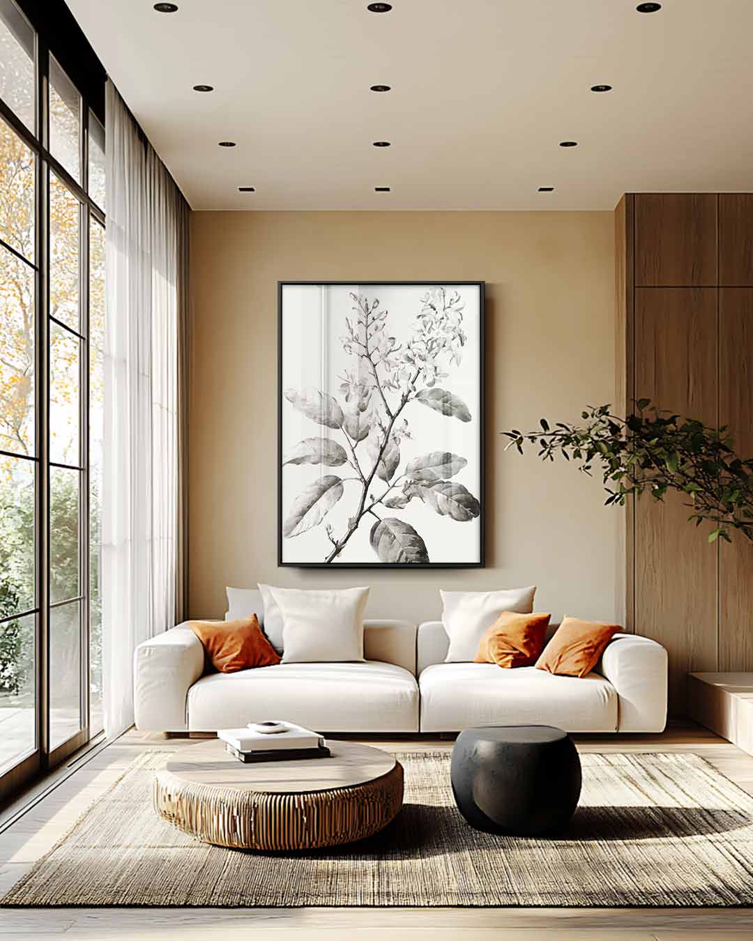 Botanische Schets in Zwart-Wit Kunstwerk-canvas-dibond-plexiglas-wanddecoratie-WallArtistic