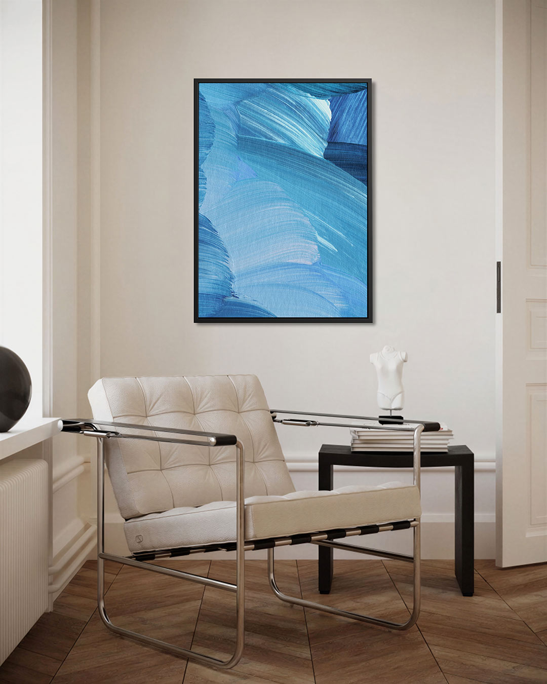 Dynamische blauwe beweging Kunstwerk