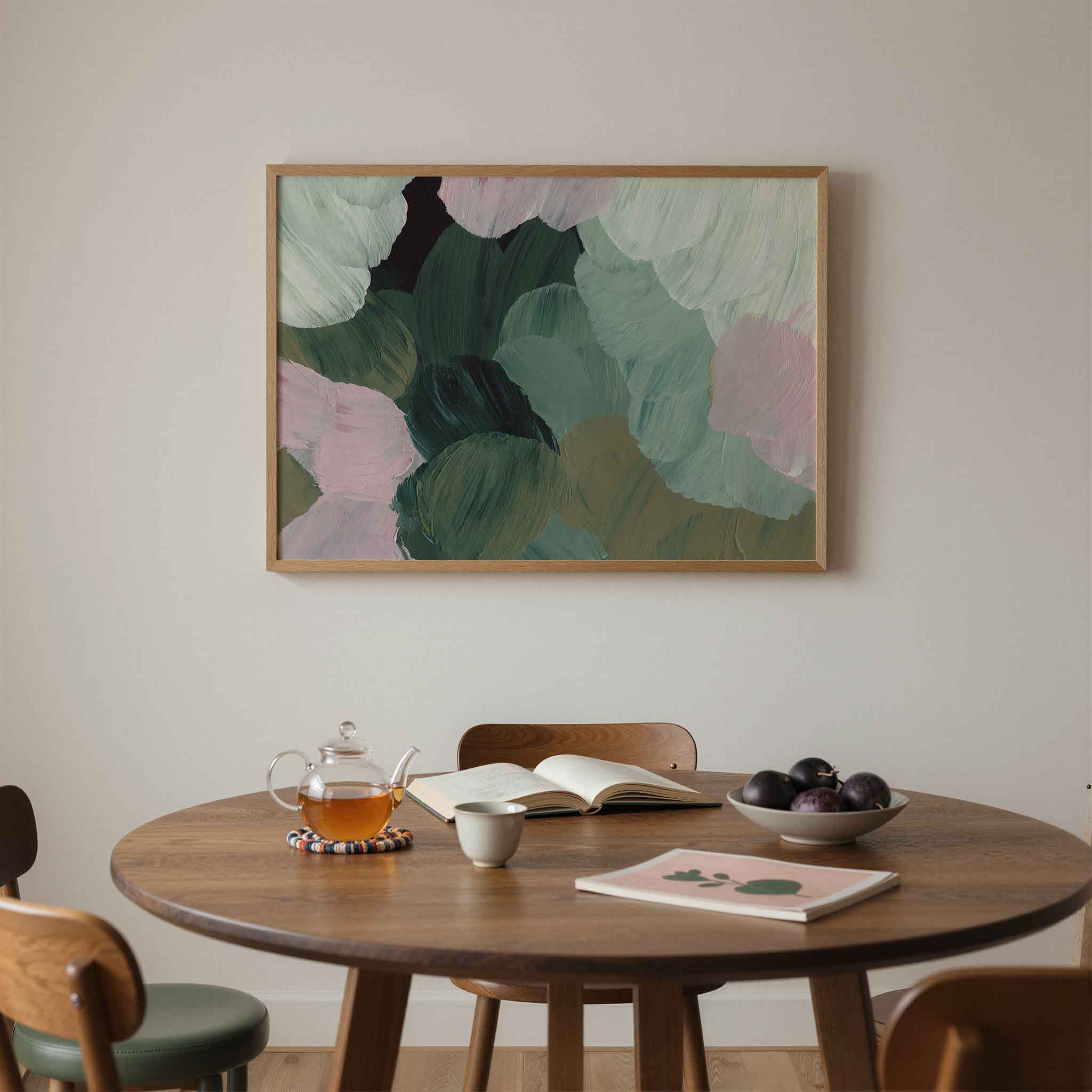 Abstracte groene en roze vormen Poster