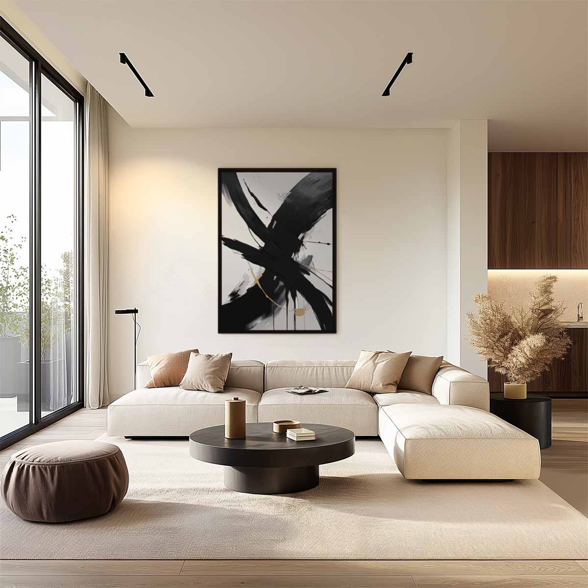 Dynamisch Zwart-Wit Abstract Kunstwerk-canvas-dibond-plexiglas-wanddecoratie-WallArtistic