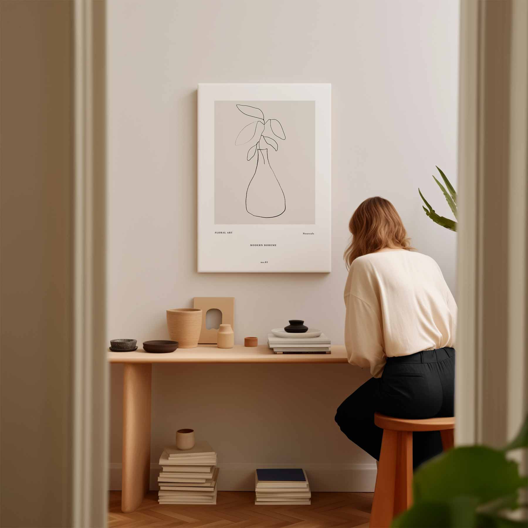Minimalistische Botanische Vaastekening Kunstwerk-canvas-dibond-plexiglas-wanddecoratie-WallArtistic