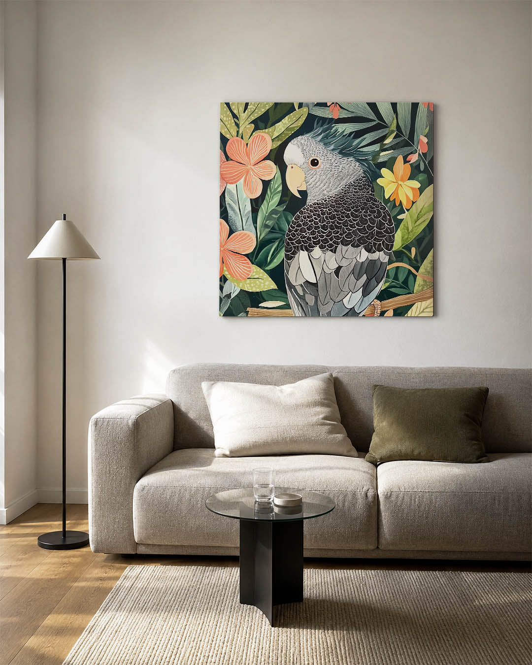 Vrolijke vogel en bloemen Kunstwerk