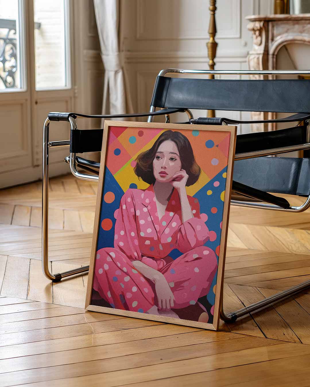 Vrolijke Vrouw in Stippen Poster-WallArtistic