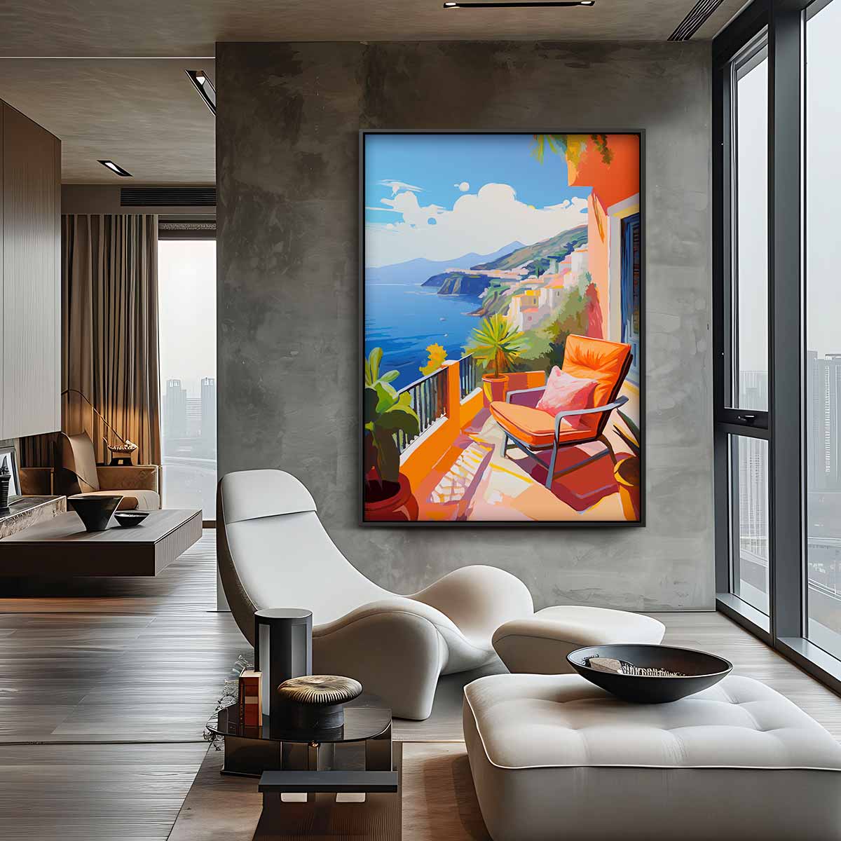 Zonovergoten Balkon aan Zee Kunstwerk-canvas-dibond-plexiglas-wanddecoratie-WallArtistic