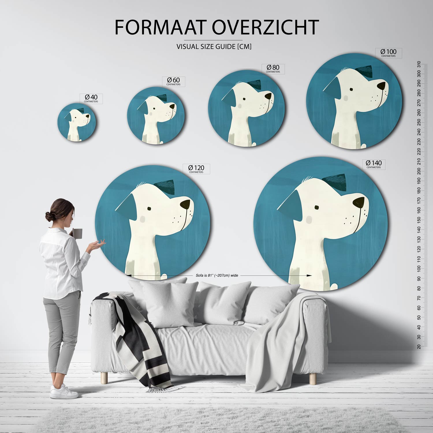 Hond met blauwe achtergrond Muurcirkel