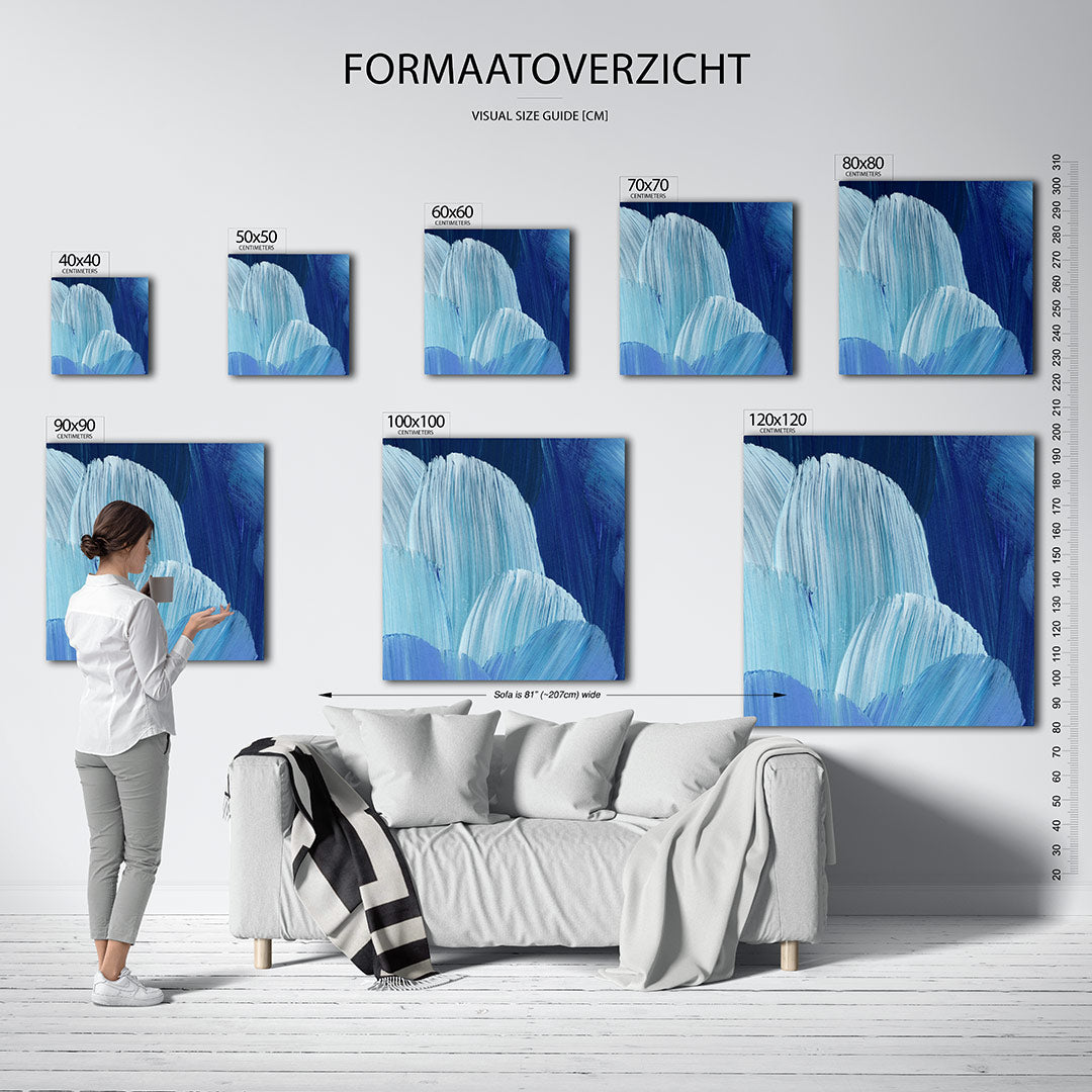 Golvende blauwe penselen Kunstwerk