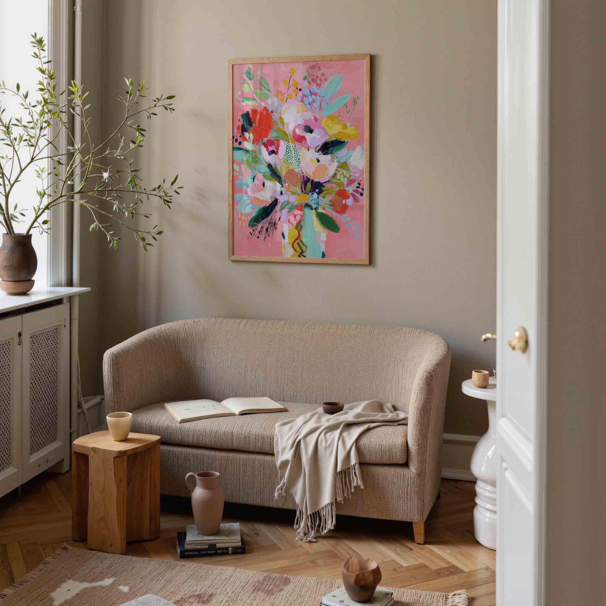 Bloemen op roze achtergrond Poster