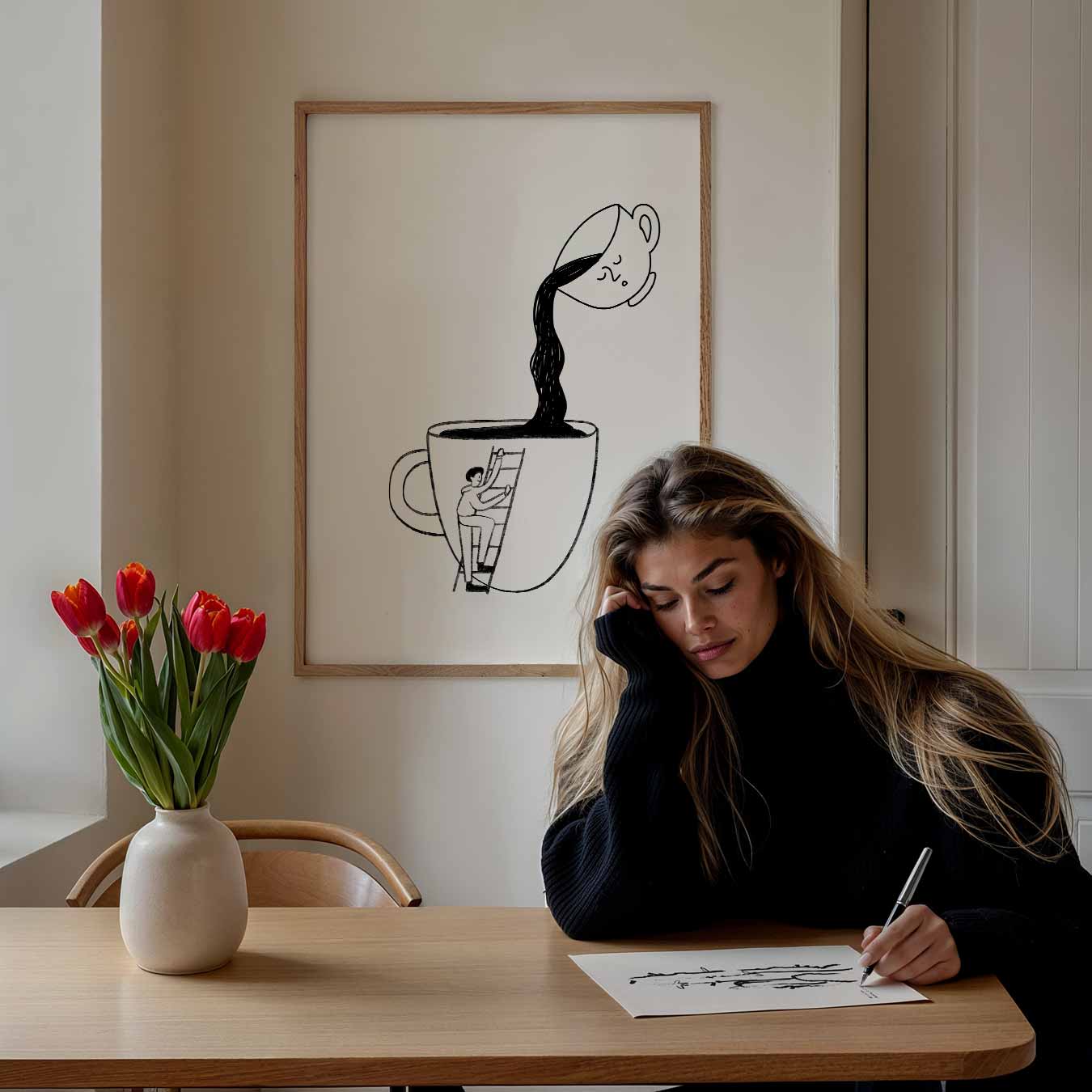 Koffie Avontuur Illustratie Poster-WallArtistic
