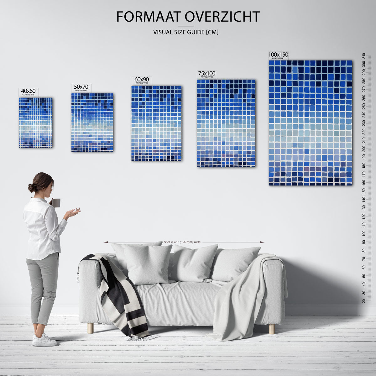 Blauwe rasterpatronen Kunstwerk