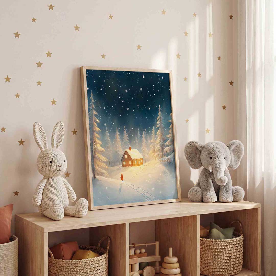 Winterlandschap met huis Poster