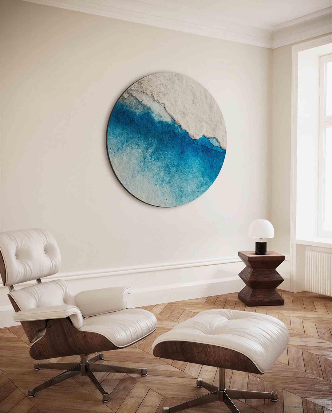 Blauwe en beige Muurcirkel