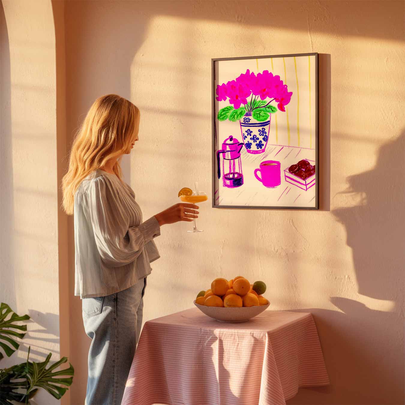 Gezellige Koffiehoek in Bloei Poster-WallArtistic