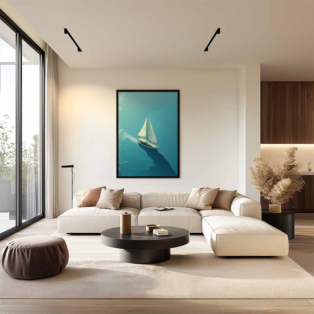 Zeilboot op Kalme Zee Kunstwerk-canvas-dibond-plexiglas-wanddecoratie-WallArtistic