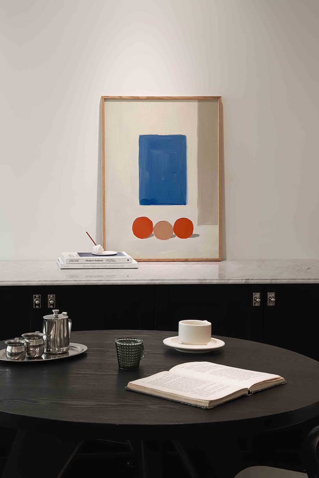 Blauwe rechthoek en cirkels Poster