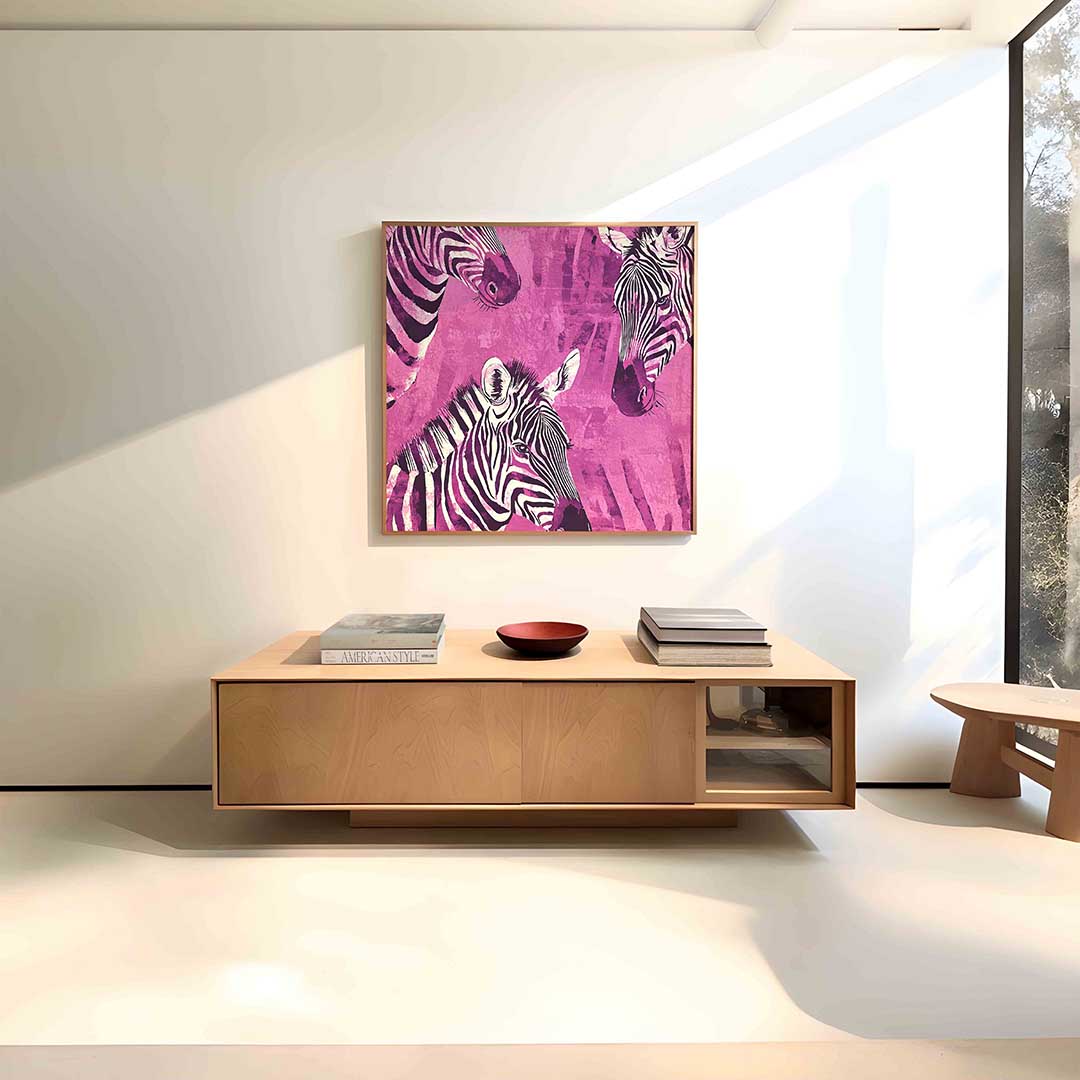 Zebra's op roze Poster