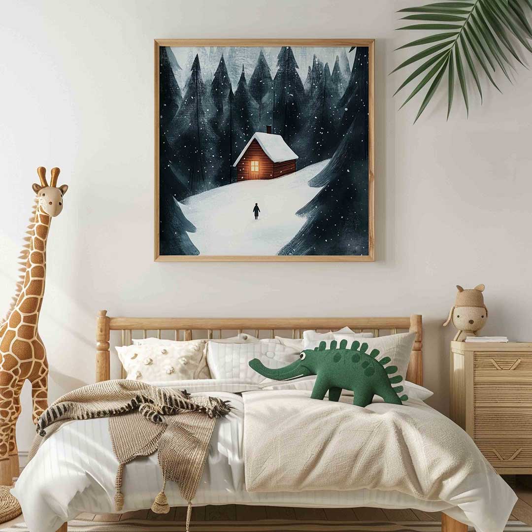 Winterlandschap met huisje Poster