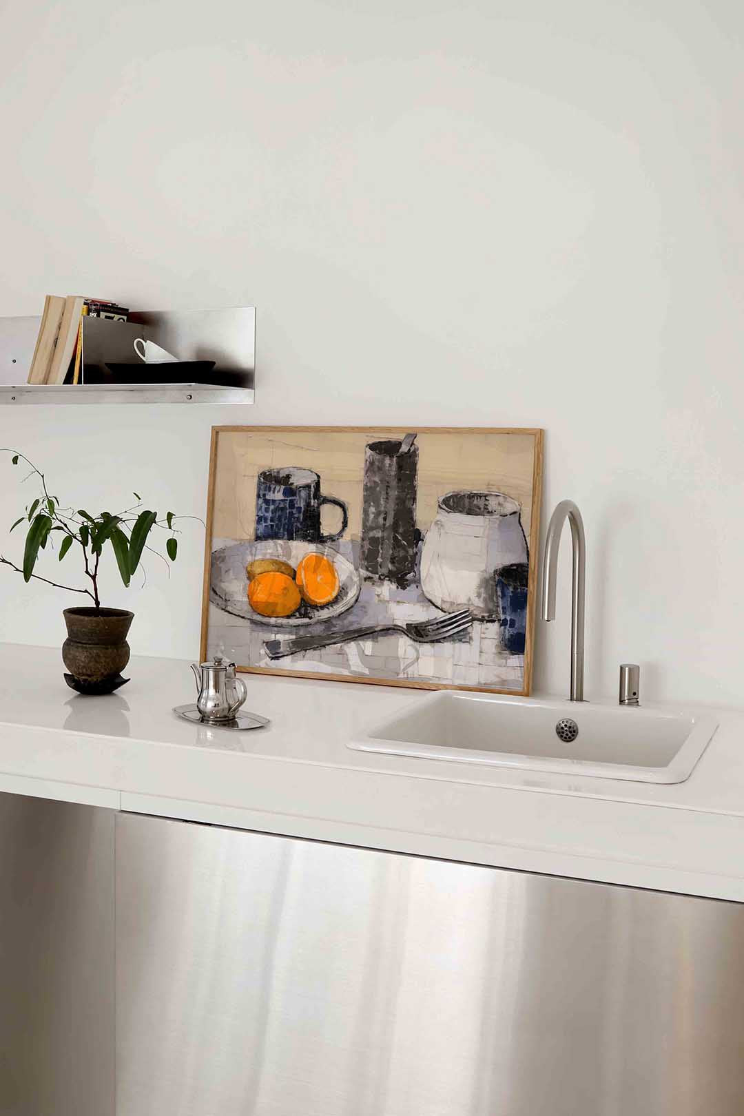 Stilleven met fruit en servies Poster