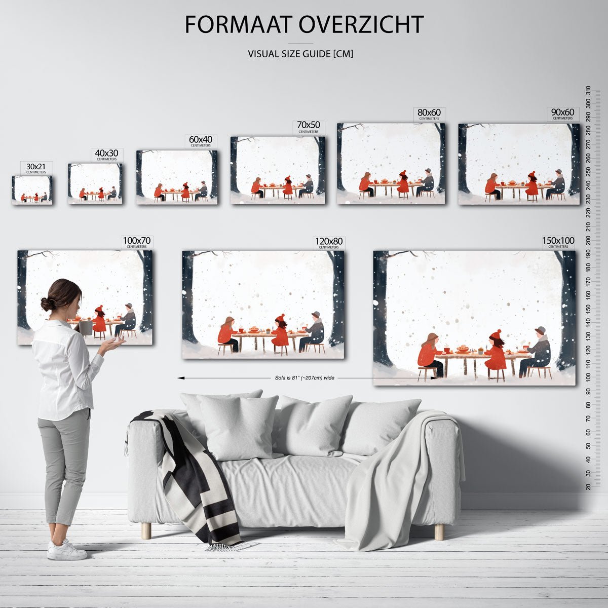 Winter tafereel met drie figuren Poster