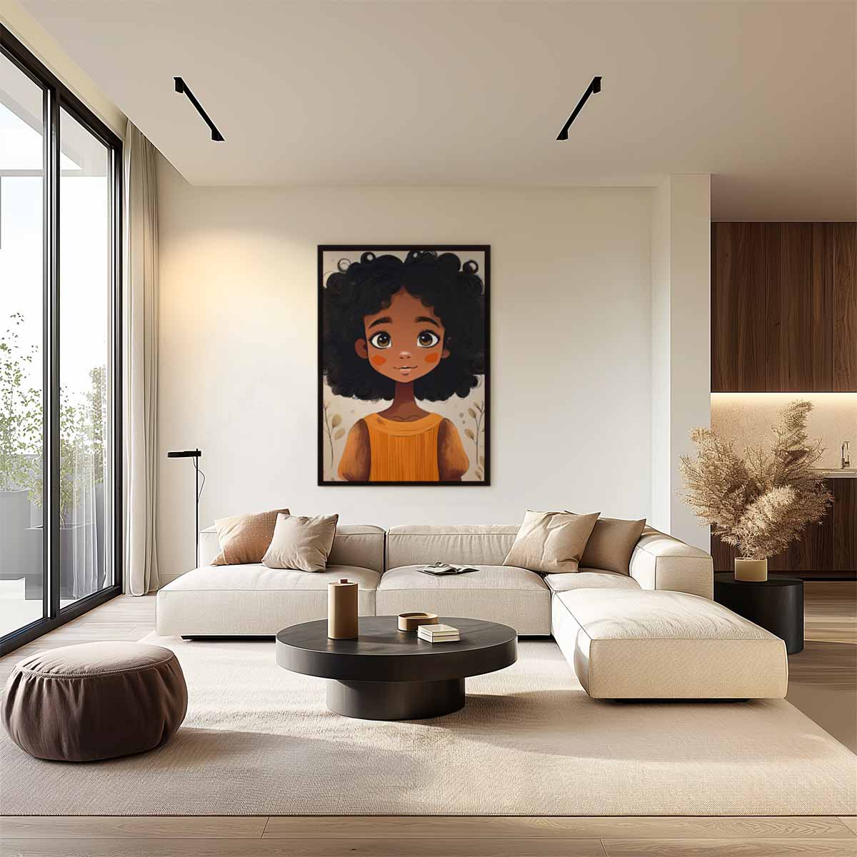 Schattig Meisje met Krullend Haar Kunstwerk-canvas-dibond-plexiglas-wanddecoratie-WallArtistic