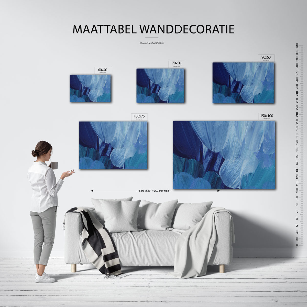 Dynamische blauwe borstels Kunstwerk