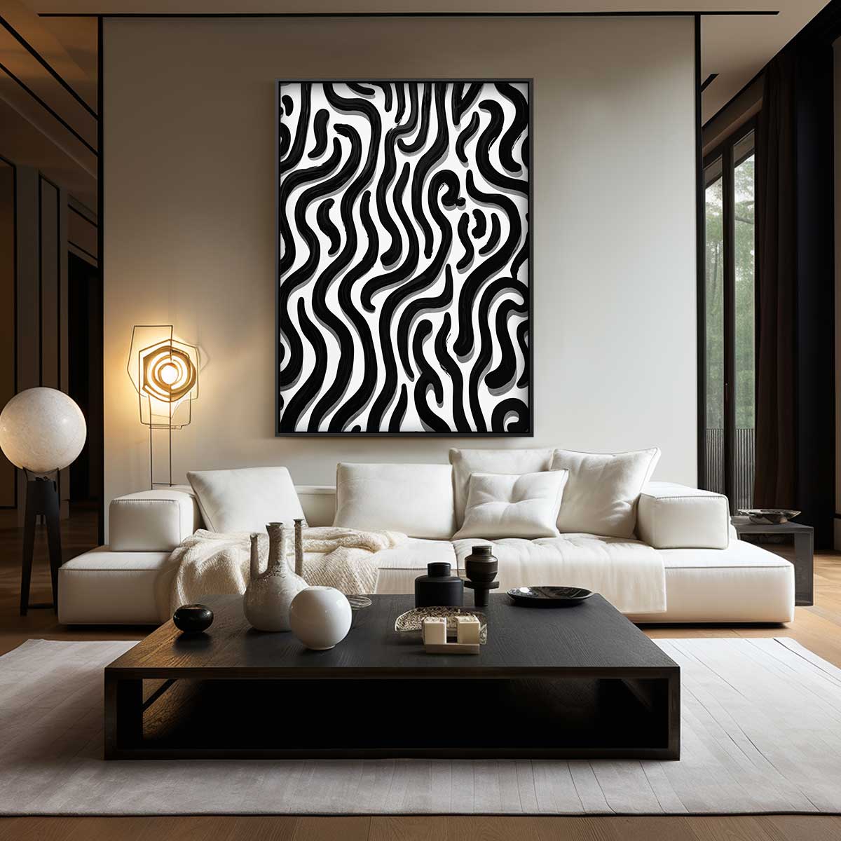 Golvende Zebra-Lijnen Kunstwerk-canvas-dibond-plexiglas-wanddecoratie-WallArtistic
