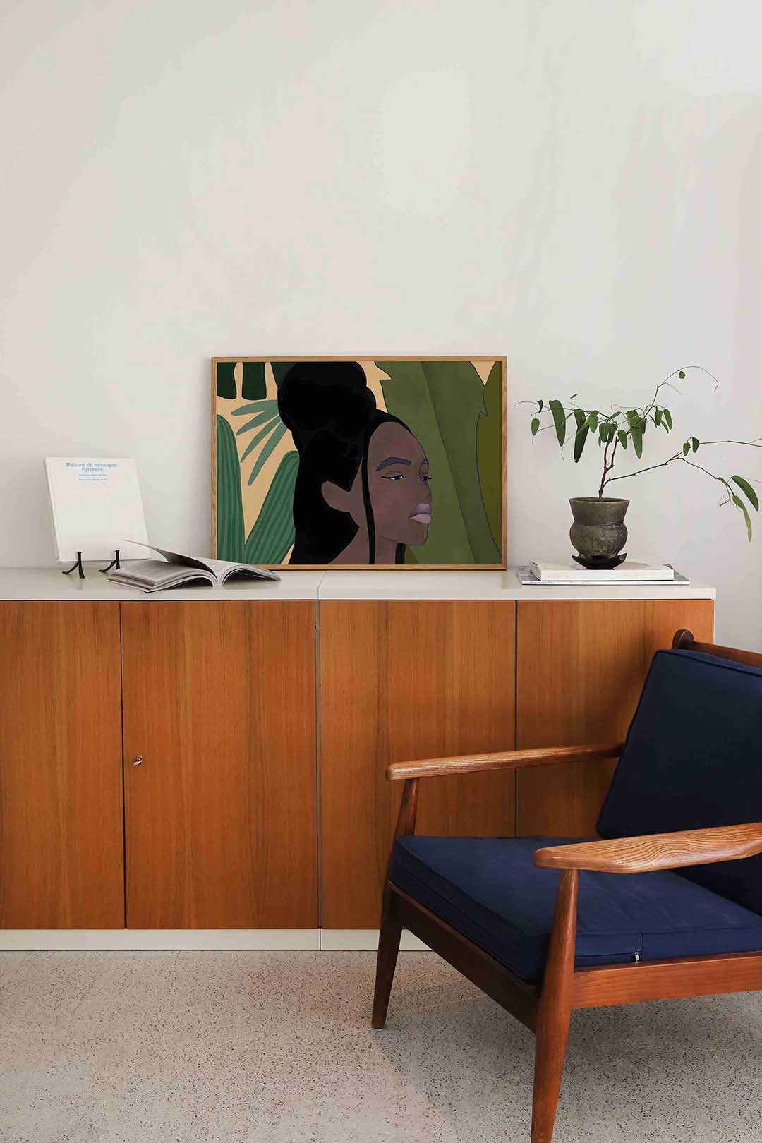 Vrouw met groene bladeren Poster