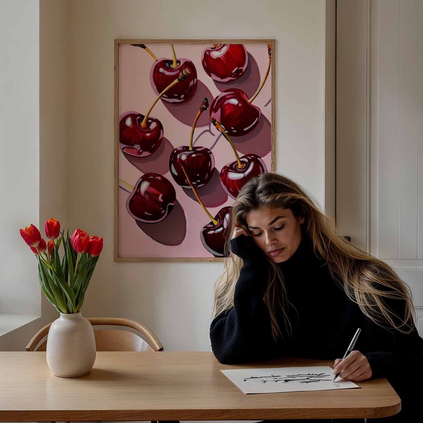 Kersen op Zomerse Tafel Poster-WallArtistic