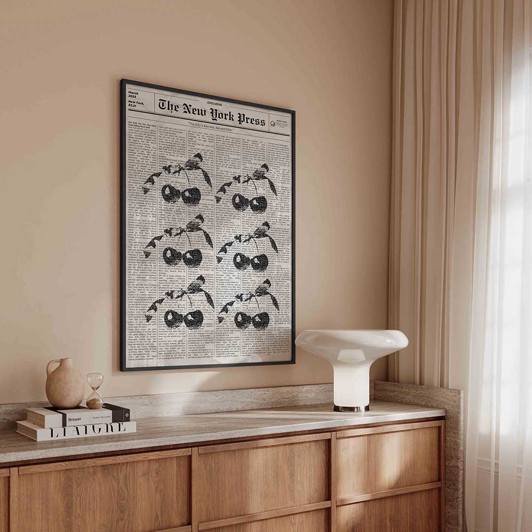 Kersen op krantenachtergrond Poster