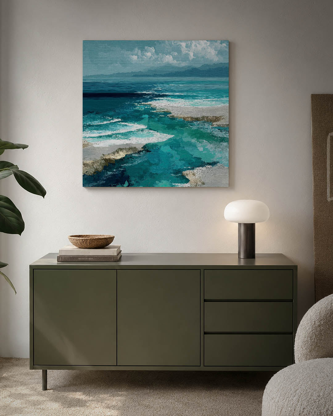 Zeezicht in blauwtinten Kunstwerk