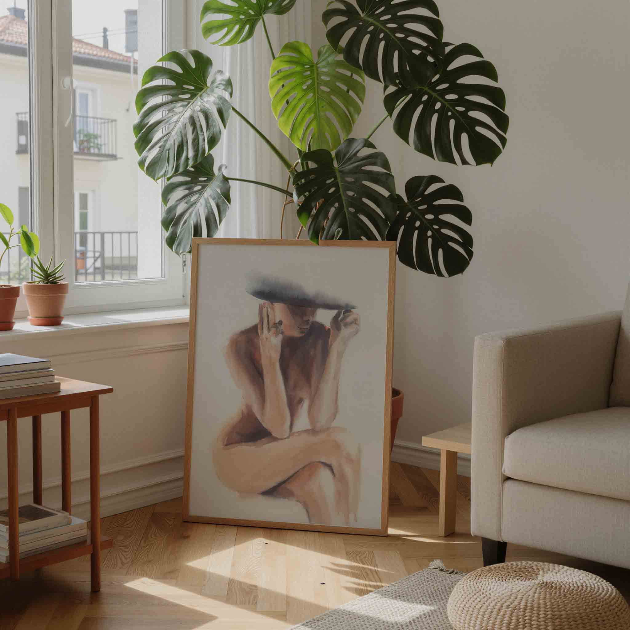 Zittende figuur met hoed Poster