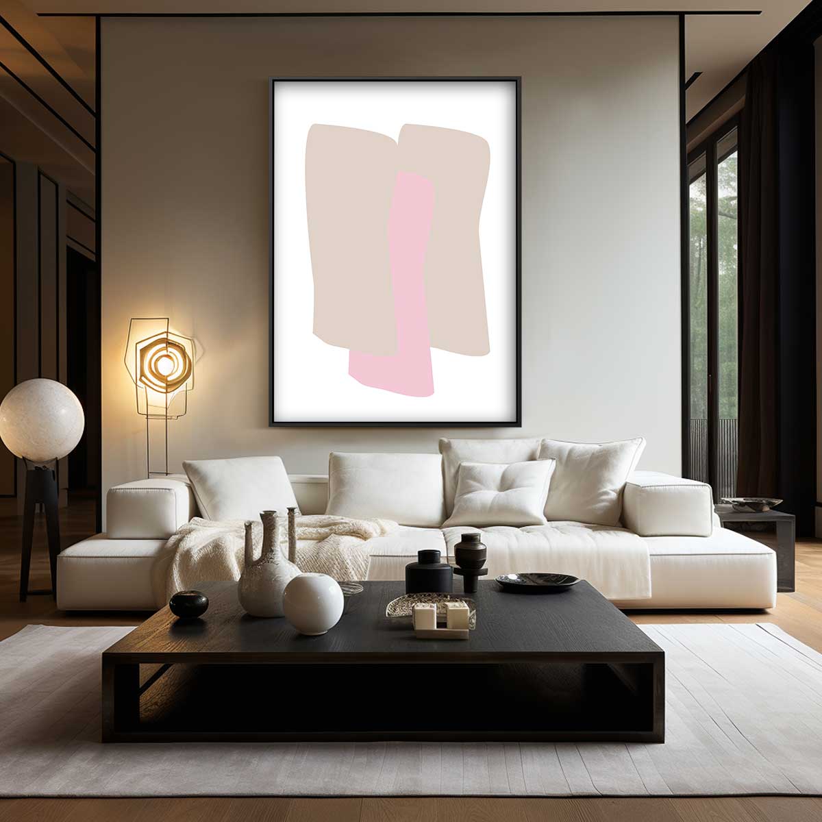 Abstracte Vormen in Roze en Beige Kunstwerk-canvas-dibond-plexiglas-wanddecoratie-WallArtistic